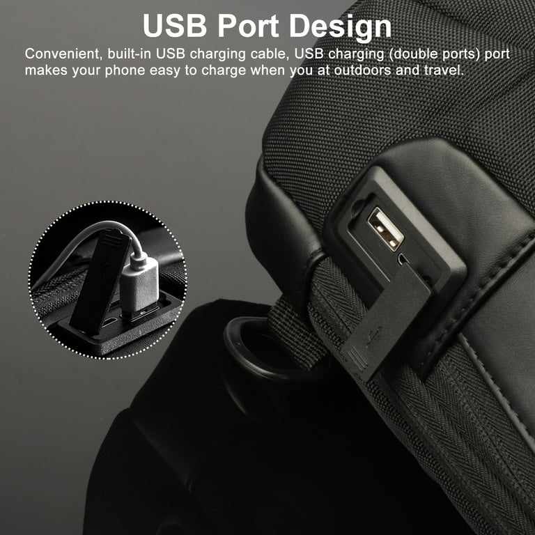 Men's Anti-theft Crossbody Bag with Password Lock & USB Charging System Waterproof Oxford Cloth Black