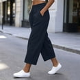 thumbnail image 6 of Cotton Linen Capri Pants for Women Elastic Waisted Straight Leg Pull On Capris with Pockets, 6 of 8