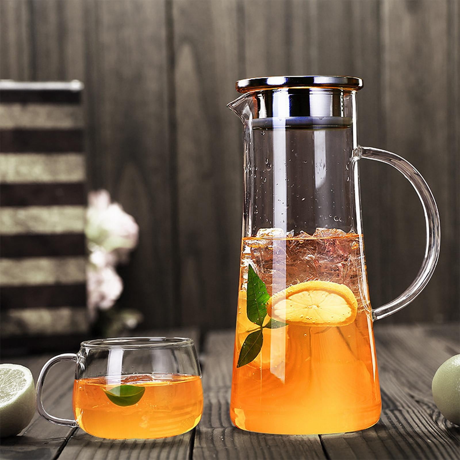 Jierger Clearance 52 oz Glass Pitcher with Lid Glass Carafe with Handle and Spout Iced Tea Glass Pitcher Heat Glass Water Glass Jug Pitcher for Fridge Lemonade Hot Cold Water Iced Tea Juice Coffee