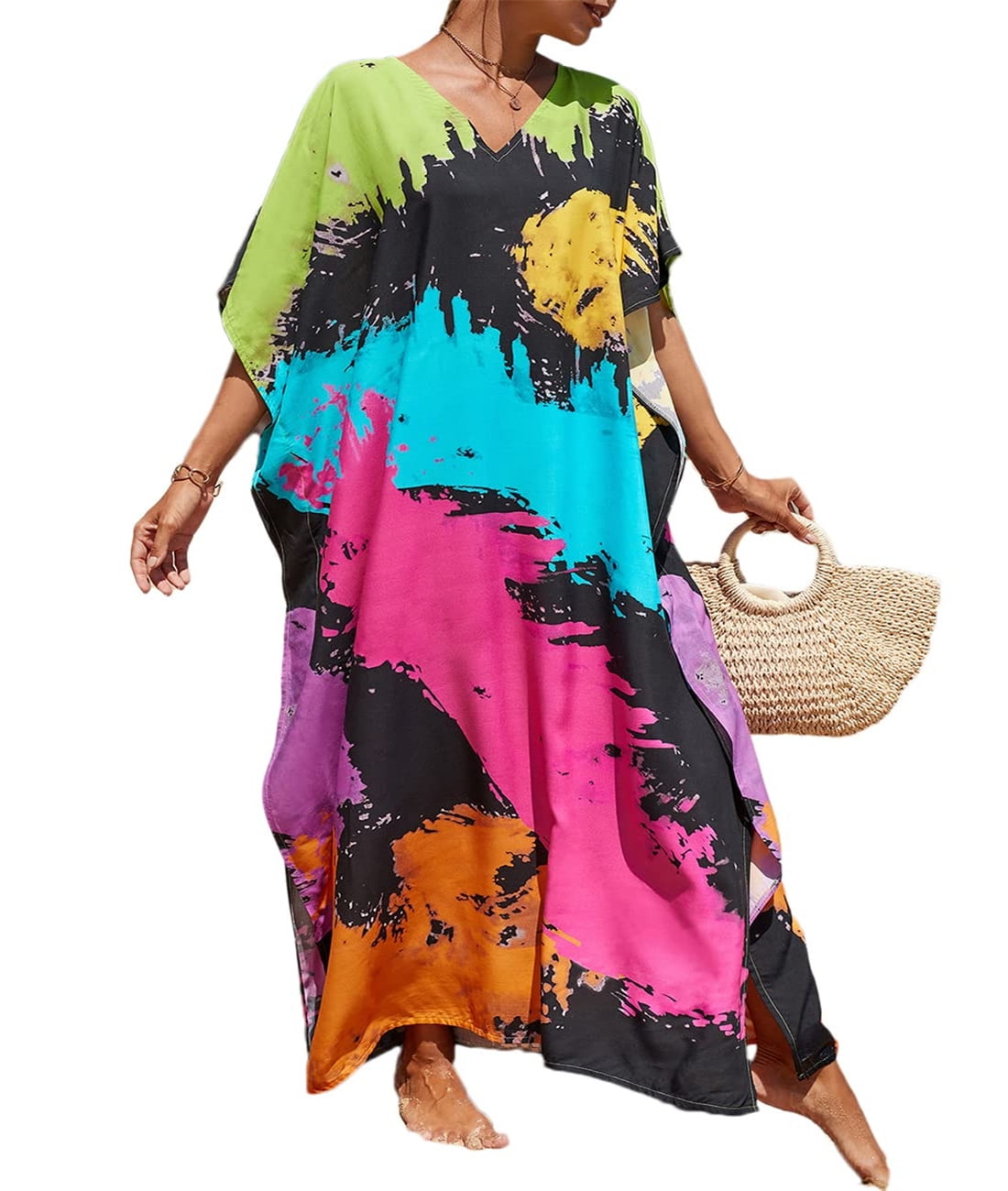 Bsubseach Bathing Suit Cover Up Colorful Caftan Beach Dress for Women ...