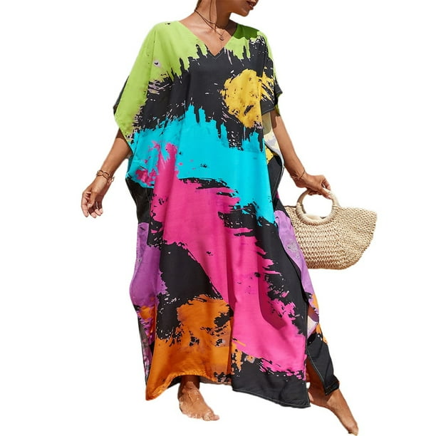 Bsubseach Bathing Suit Cover Up Colorful Caftan Beach Dress for Women