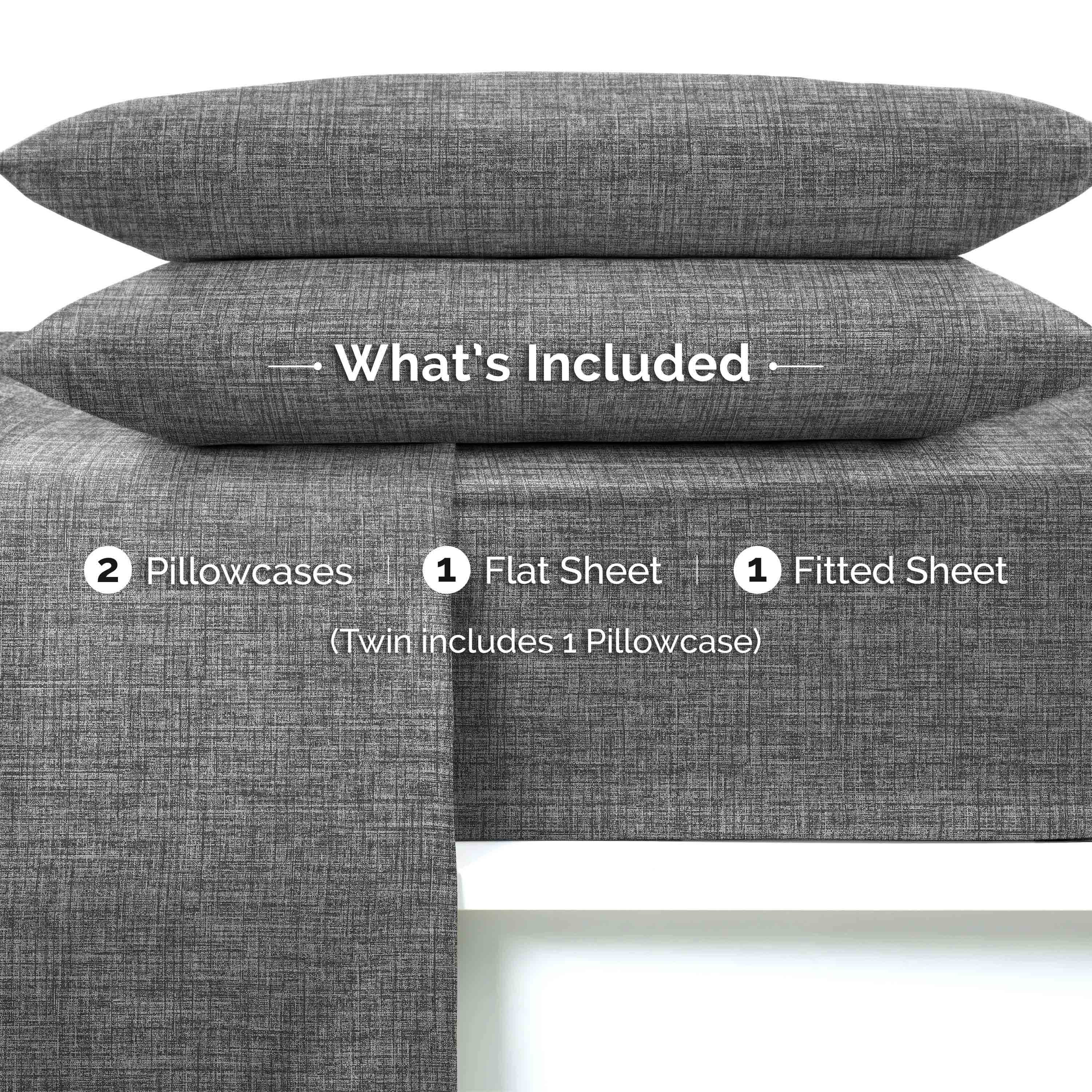 Martex Easy Living 3-Piece Twin Microfiber Sheet Set | Brushed Soft Easy Care | Gray Crosshatch