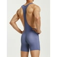 thumbnail image 2 of Men's Wrestling Singlets Athletic Supporters Slim Fit Sport Bodysuit Sleeveless Active Wrestling Leotard Jumpsuits Jockstrap Blue Gray XX-Large, 2 of 5