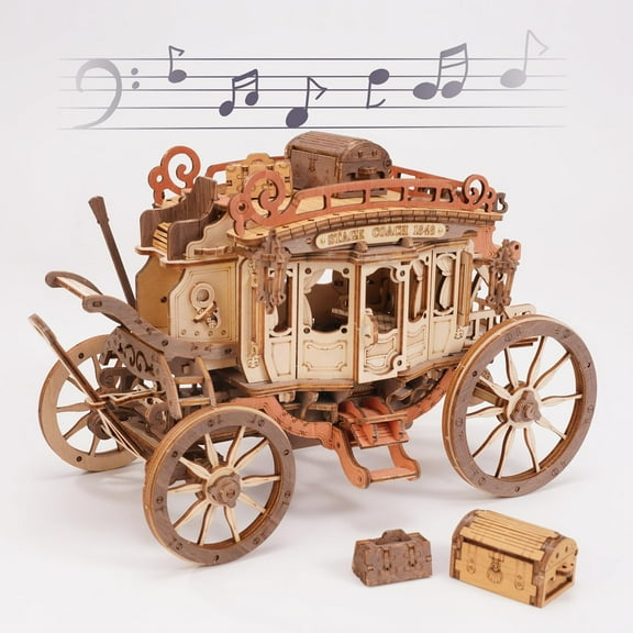 Robotime 3D Wooden Puzzles for Adults Music Box Model Car Stagecoach Toys Gift for Teens Adult