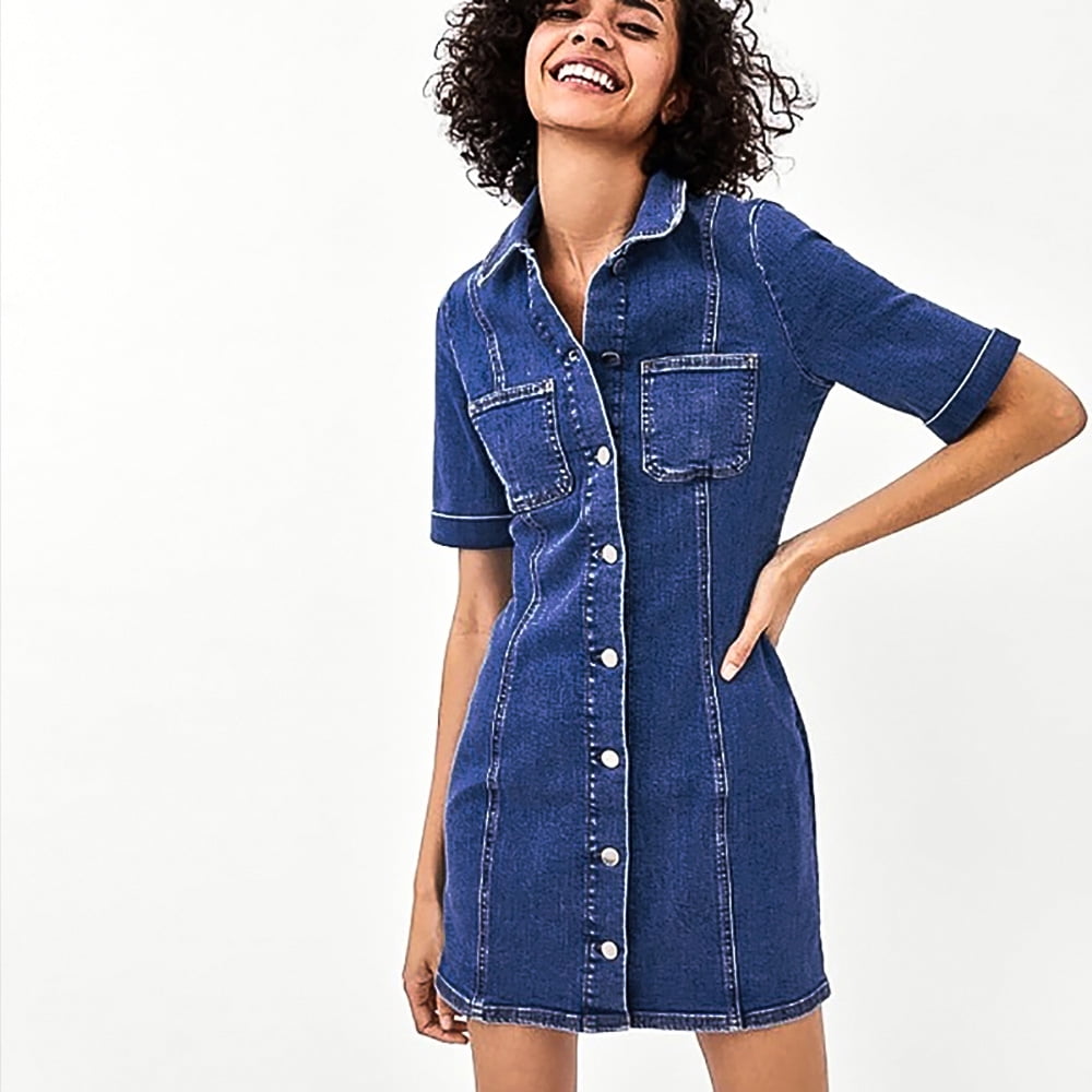 denim button down dress womens