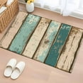 thumbnail image 2 of Farmhouse Teal Brown Bathroom Mat 2x3 FT, Non Slip Small Kitchen Mat, Vintage Retro Ombre Wooden Washable Soft Backed Front Door Throw Rug Non-Shedding Indoor Outdoor Doormat for Entryway Sink, 2 of 9