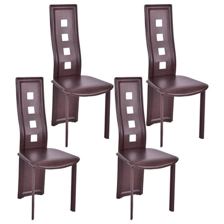 Church Furniture Set - Costway Set of 4 Dining Chairs Steel Frame High Back Armless Home Furniture Brown