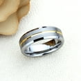 thumbnail image 2 of Free Engraving Personalized Custom Engraving Men's Women's Tungsten Wedding Band 7mm Yellow Gold Tone IP Plated Center GroovedSZ: 11, 2 of 6