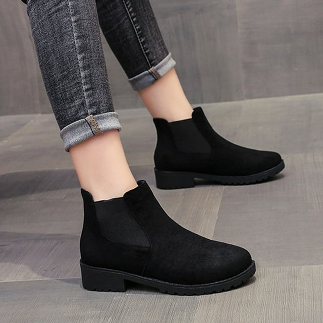 Mareep Ladies Casual Boots With Round Toe Thick Middle Heel Elastic Solid Color Short Boots Beautiful Gift Shoes Clearance