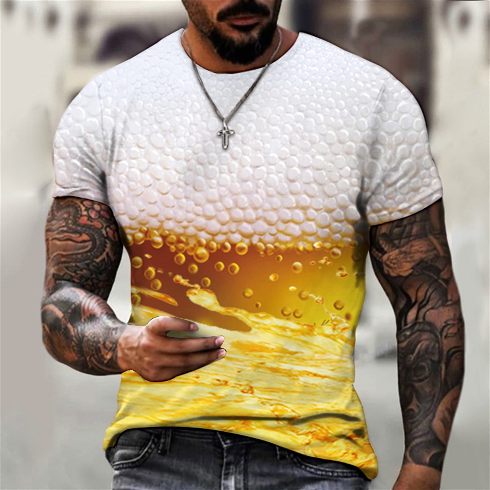 JNGSA Men T-Shirt Casual Neck Short Sleeve Pullover Realistic Print for Summer White XXXL Clearance - Walmart.com