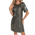 thumbnail image 6 of ZenCart Women's Crew Neck Sequin Dress Sexy Short Sleeve T-shirt Mini Dress Sparkly Loose Party Club Cocktail Dress, 6 of 7