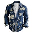 thumbnail image 5 of Men's 70s Retro Floral Long Sleeve Shirt Bohemian Loose Casual Hippie Top Vacation Holiday Travel Blouse, 5 of 5