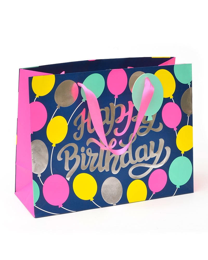Roobee Balloon Medium Birthday Gift Bag & Tag With Silver
