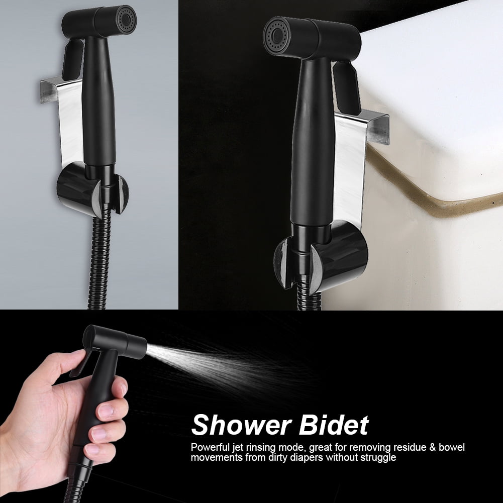 New Black Brass Handheld Shattaf Health Cleaning Sprayer Toilet Bidet Holder Set 