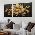 thumbnail image 2 of Nawypu Abstract Lotus Canvas Wall Art Water Lily Flower Picture Print Artworks Gold and Black Floral Painting Poster for Bedroom Living Room Home Wall Decor Stretched and Framed12''x16''X3 Panels, 2 of 4