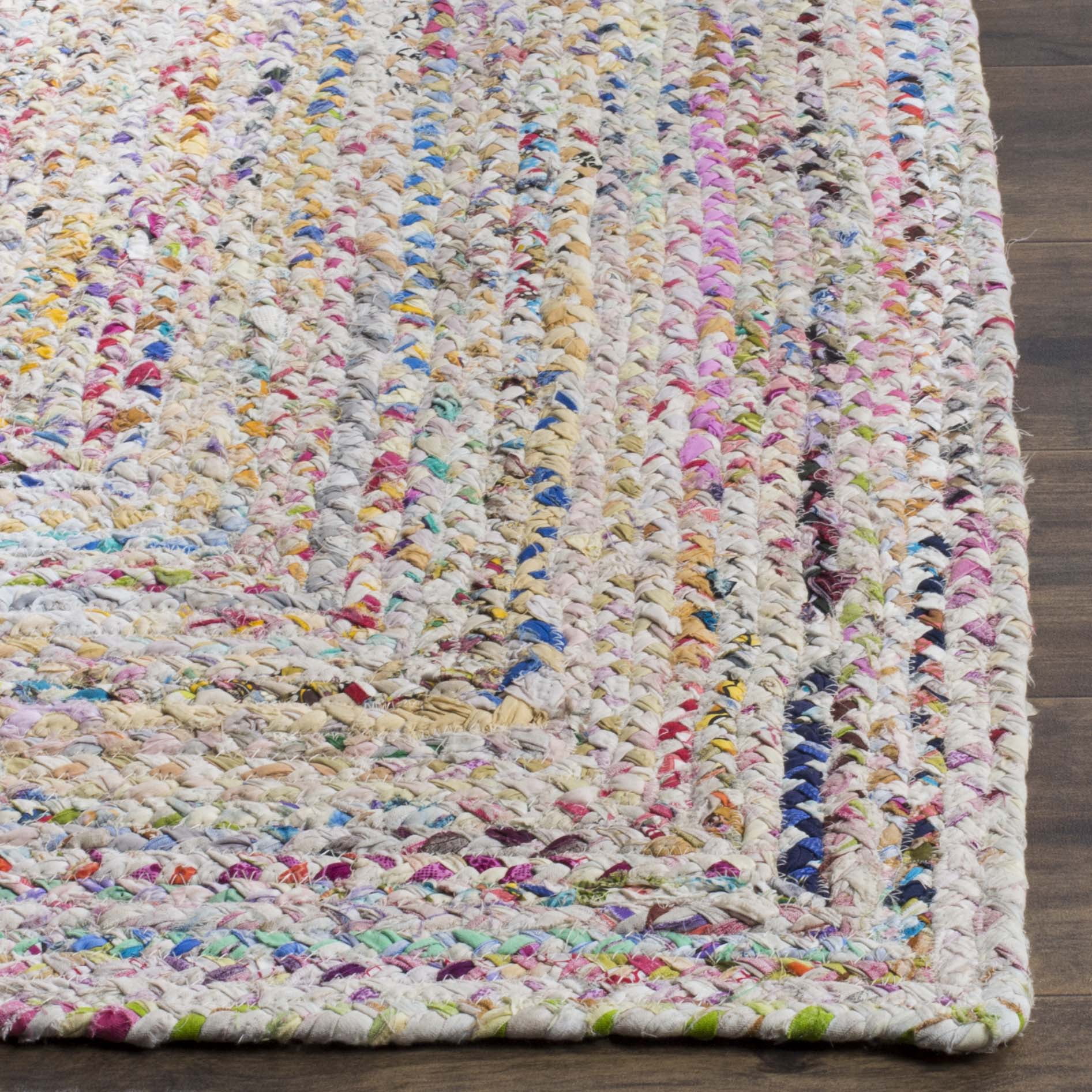 SAFAVIEH Braided Daphne Geometric Cotton Reversible Runner Rug, Ivory/Multi, 2'3" x 5'