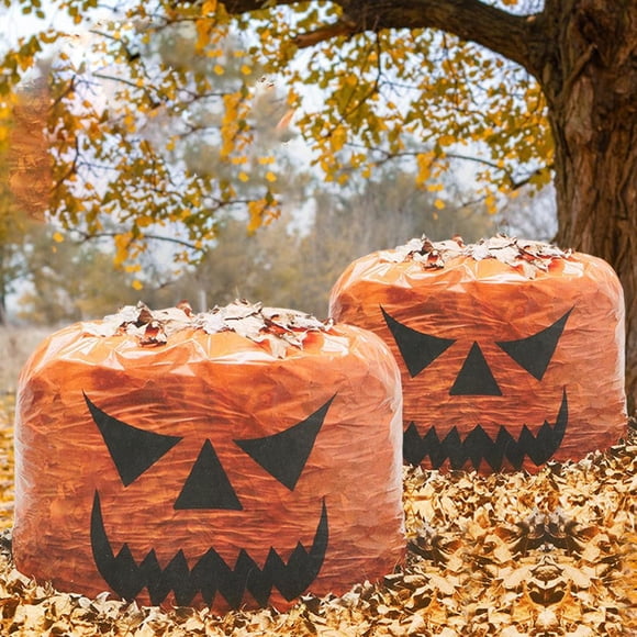 3pc Halloween Leaf Garden Bags | Outdoor Durable PE Garbage Bags 48x45in | Weather Resistant Fall Yard Decor | Reusable Leaf Collection Bags for Halloween Party and Seasonal Cleanup