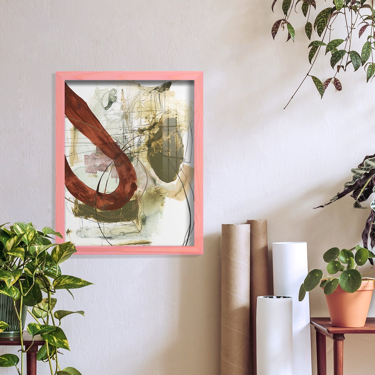 Rusted Loops I - Framed Print w/glass - Sunset Pink