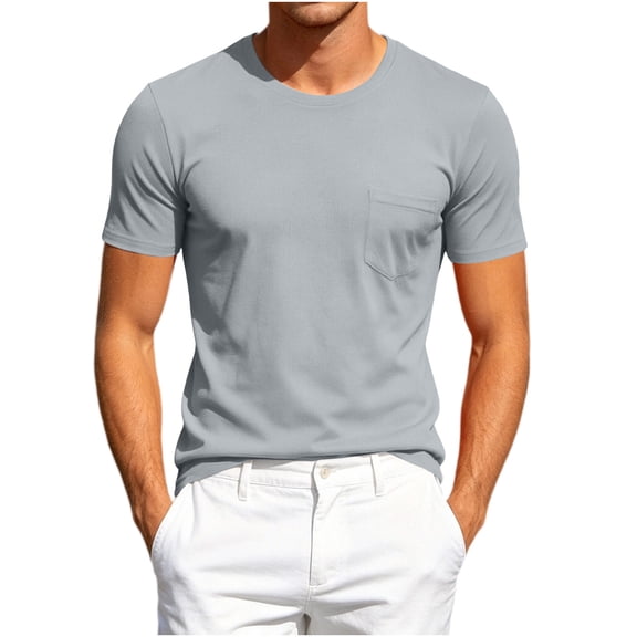 Avirosel Men's Pocket Basic T Shirts Casual Short Sleeve Breathable Crewneck Running Sports Mesh T-Shirt Gray