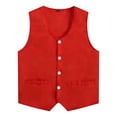 thumbnail image 3 of VNKIDY Boys Vest Kids Solid Color Formal Waistcoat Classic Button Front Design Pockets For Dress Up Special Occasions Trendy Top Red 9-10 Years, 3 of 6