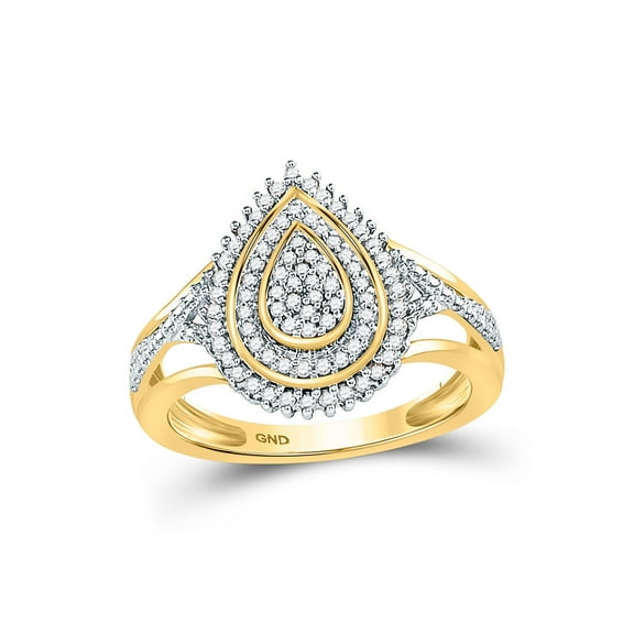 10kt Yellow Gold Womens Round Diamond Concentric Teardrop Cluster Ring 1/4 Cttw