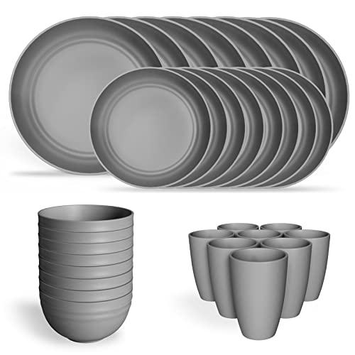 HANMFEI Wheat Straw Dinnerware Sets for 8 (32pcs), Plastic Plates and