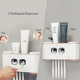 thumbnail image 2 of Soporte para cepillos de dientes montado en la pared Estante de almacenamiento de artículos de tocador con 2 dispensadores de pasta de dientes 4 tazas y 5 cepillos de dientes, 2 of 8