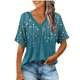 thumbnail image 3 of TaTaai Women Casual Fashion V Neck Short Sleeve All Over Print T Shirt Loose Button Top Ladies Weekend Outdoor Vacation Wear Soft Breathable Non See Through Versatile Stylish Top Gift, 3 of 6