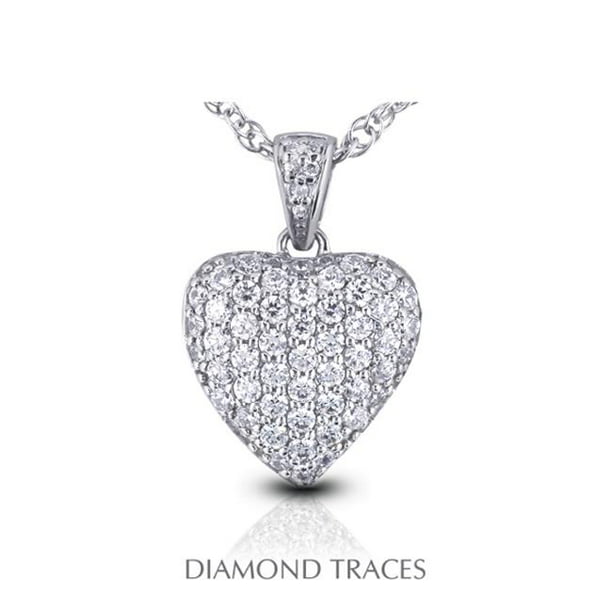 2,04 Carats Diamant Naturel Total Or Blanc 18 Carats Pavé Sertissant Coeur Forme Pendentif Mode