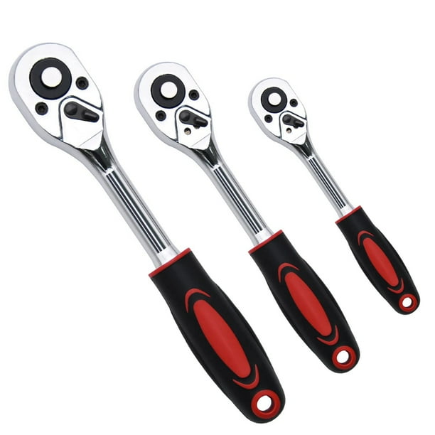 3 Piece Ratchet Set, 1/4 Inch, 3/8 Inch, 1/2 Inch Drive Ratchet Wrench, Professional Heavy Duty