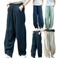 thumbnail image 1 of qolati Cotton Linen Pants for Womens Summer Elastic High Waisted Casual Pants Wide Leg Loose Flowy Palazzo Trousers with Pockets, 1 of 6