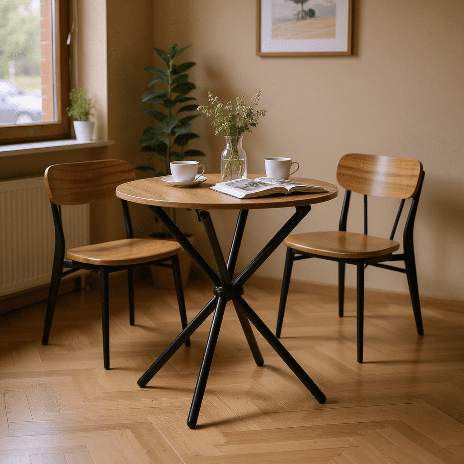 Homy Casa Round Bistro Table, Small Space Café & Balcony 31.5" Table for Kitchen, Patio, or Coffee Corner