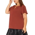 thumbnail image 1 of Unique Bargains Women's Plus Size Spring Relaxed Floral Chiffon Flared Short Sleeve Tops Caramel 1X, 1 of 5
