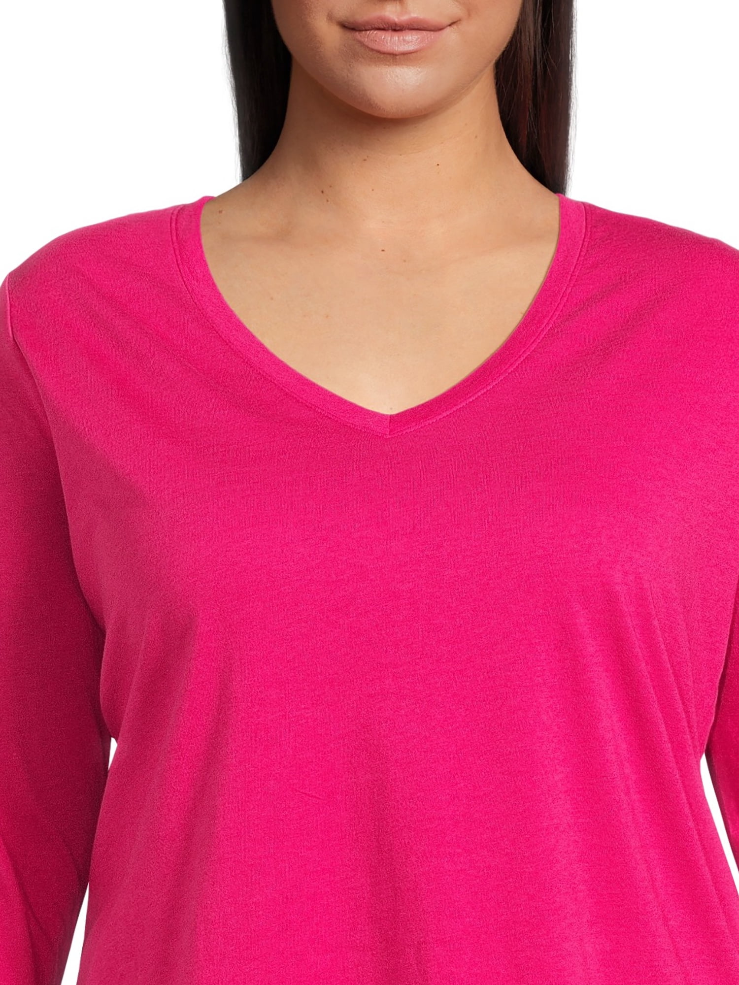Terra & Sky Women's Plus Size Long Sleeve V-Neck T-Shirt, 2-Pack