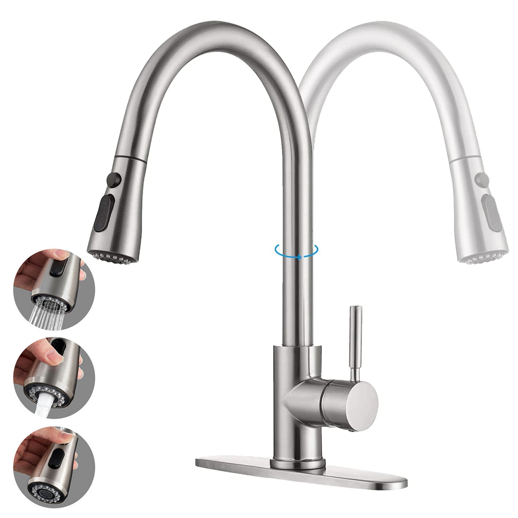 Details about    Stainless Steel Kitchen Faucet Single Handle with Pull Out Sprayer Commercial 
