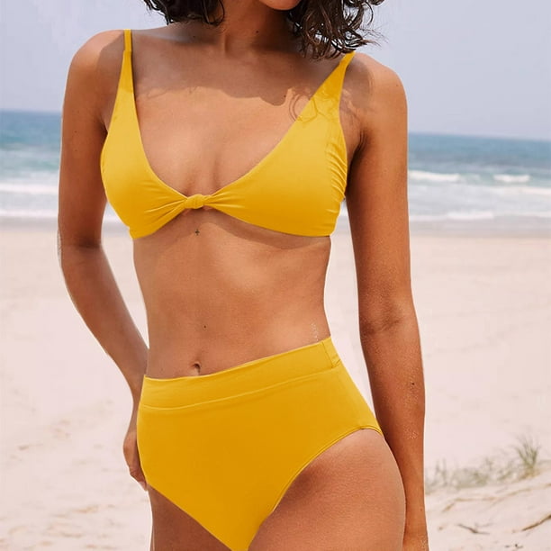 WREESH Women'S Solid Color Open Back Slim Bikini Swimsuit