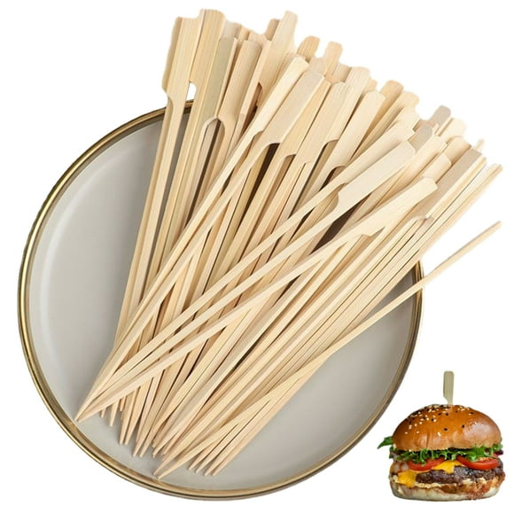 Appetizer Sticks, Bamboo Skewers For Cocktail, Natural Bamboo, Flat Wooden Skewers With Paddle Design, Eco-Friendly And Strong and Durable, Non-Toxic Food Safe