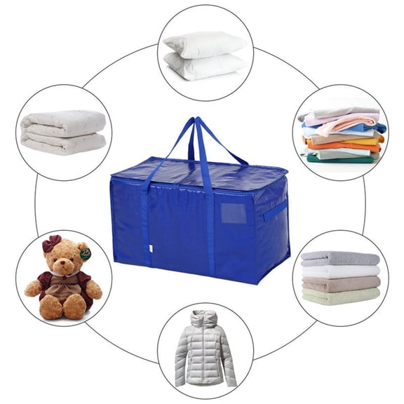 Heavy Duty Extra Large Blue Moving Bags, Durable Bag with Strong Handles and Zipper, Moving Boxes Alternative for College Packing, Holiday Décor, Space Saving Storage with Label 26x14x16in