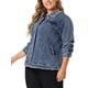thumbnail image 2 of Women's Plus Size Denim Jacket Turndown Collar Chest Pocket Frayed Washed Crop Jean Jackets Blue 3X, 2 of 7