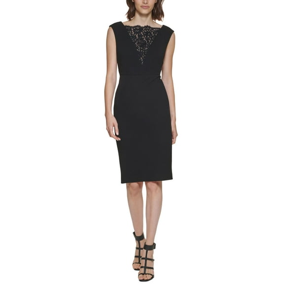 Calvin Klein Womens Petite Lace-Inset Sheath Dress, Black/ 0P