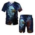 thumbnail image 2 of Nuevo conjunto de verano de manga corta con estampado 3D de águila del Día de la Independencia con relámpagos y arcoíris, conjunto de pantalones de playa de manga corta, 2 of 5
