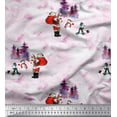 thumbnail image 1 of Soimoi Japan Crepe Satin Fabric Snowman,Santa & Tree Christmas Printed Fabric 1 Yard 42 Inch Wide, 1 of 1