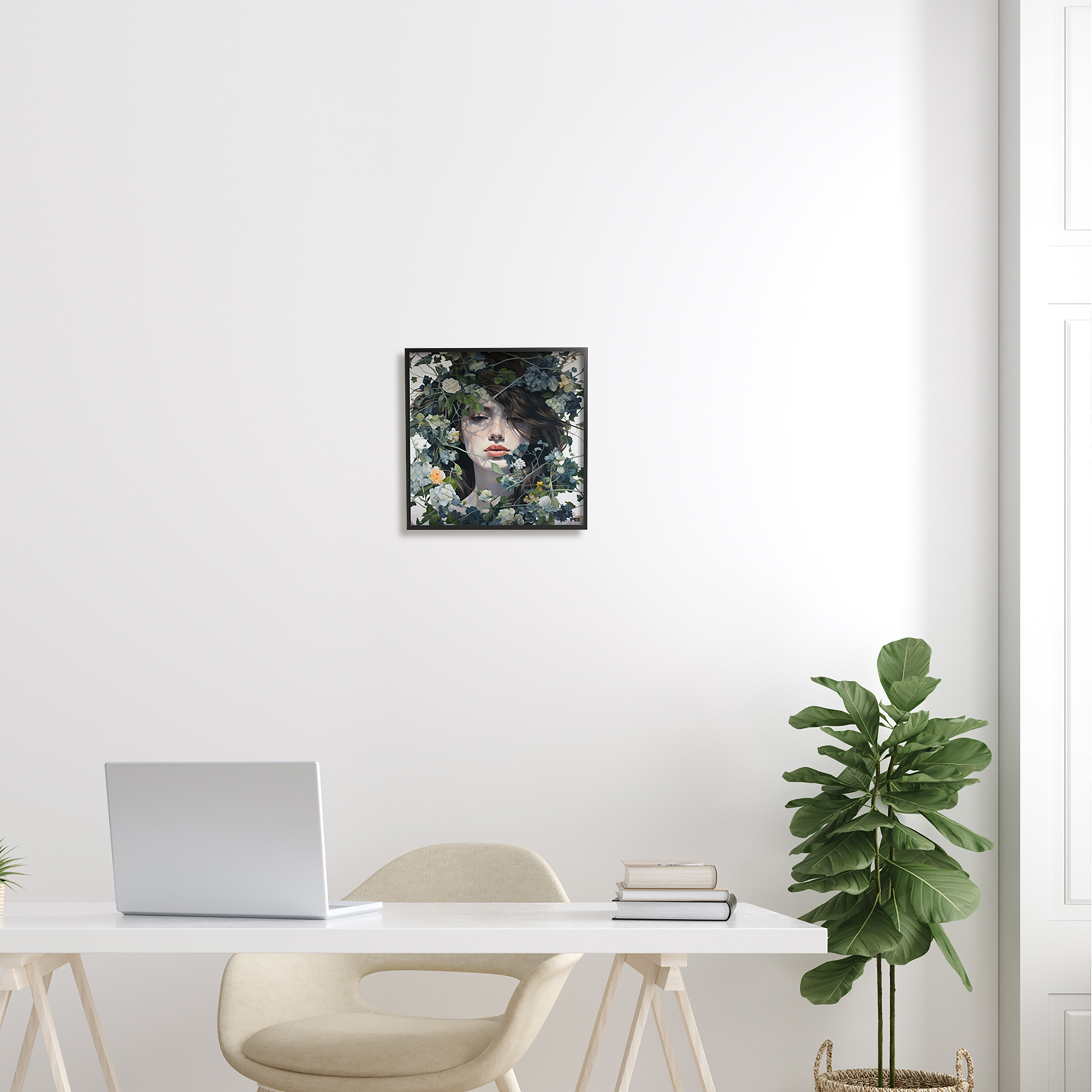 Stupell Industries Woman with Green Blossoms Botanical & Floral Painting Black Framed Art Print Wall Art, 12 x 12