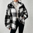 thumbnail image 2 of Plaid Jackets for Womens Fleece Fashion Casual Button Turndown Collar Long Sleeve Plus Size Jacket Coat, 2 of 8