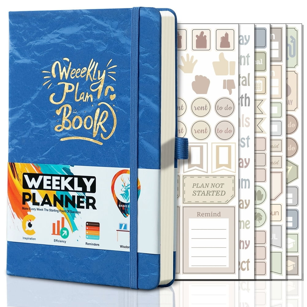 A5 Daily Planner with Elastic Band, Undated Schedule Journal with 5 Sticker Sheets, Time Management Budget Planner for Office School (Royal Blue)