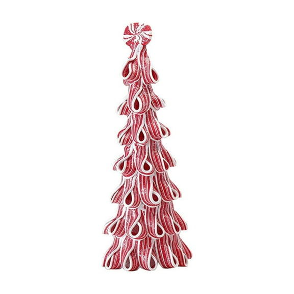 Christmas Candy Trees Décor – Red & White Peppermint Swirl Polymer Ornaments with Glossy Finish – Holiday Tabletop, Mantel, Shelf Decorations – Vintage-Inspired Festive Display