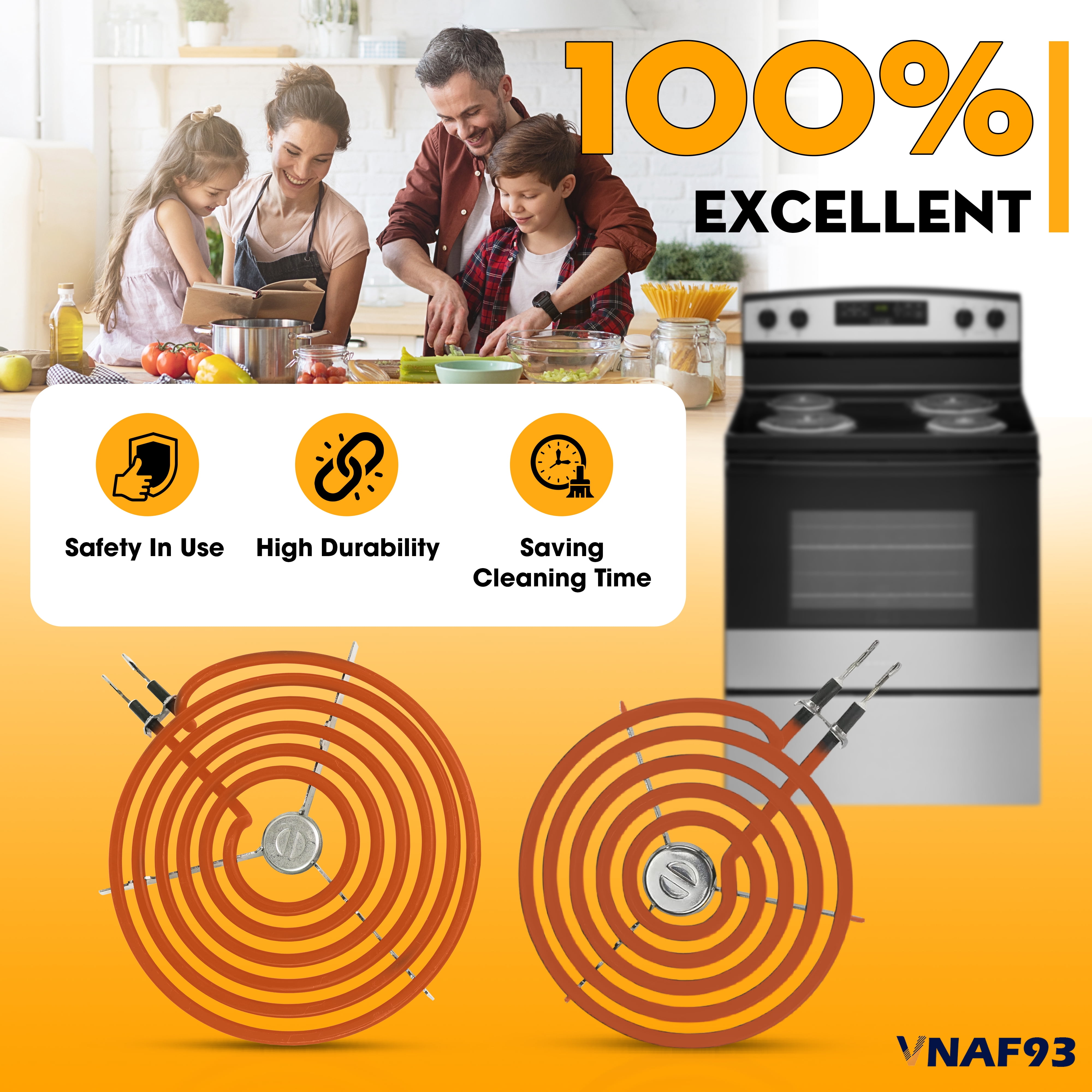VNAF93 Upgraded Set 4 Pack WB30M1 WB30M2 Electric Stove Burner for GE Hotpoint Stove Element, Includes 2 x WB30M1 (6") and 2 x WB30M2 (8") Stove Burner Kit - Fit for GE Electric Range Burner