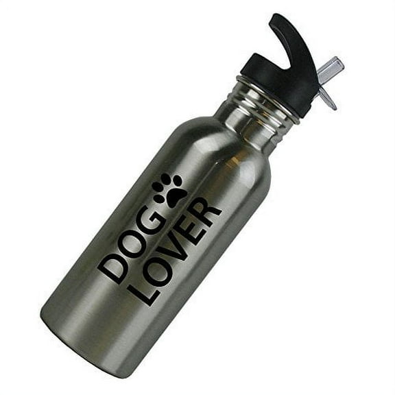 Dog Lover with Paw Print Stainless Steel Silver 20 Oz (600mL) Water Bottle with Sport Top, Straw