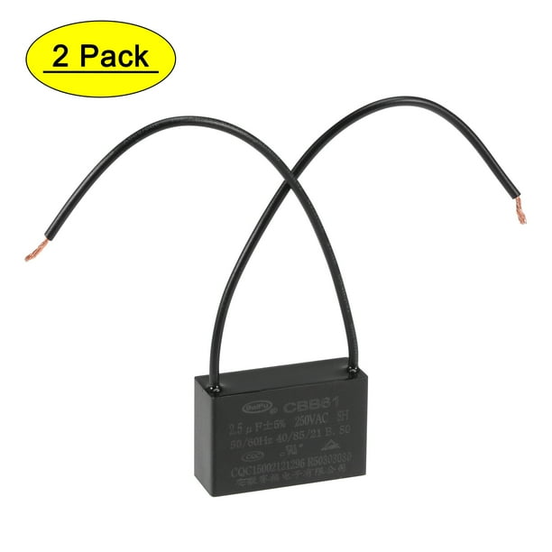Capacitores de ventilador de techo CBB61 de 2.5uF 250V AC 2 cables Uxcell, paquete de 2
