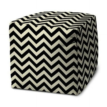 HomeRoots 17" Black And White Polyester Cube Chevron Indoor Outdoor Pouf Ottoman